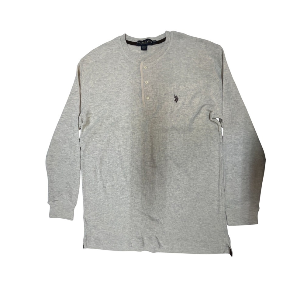 US Polo Assn Mens Henley Shirt XXL Gray Long Sleeve Waffle Knit‎ Thermal
